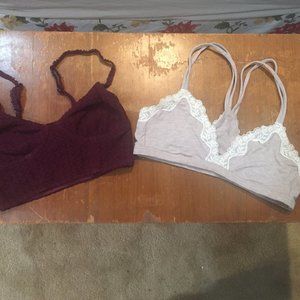 Small Urban Outfitters and Gap bralettes